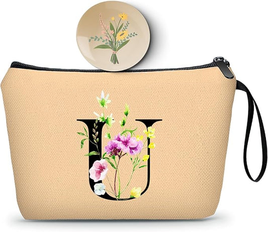 SEAMOON Birthday Thank You Appreciation Monogrammed Gifts for Mom Aunt Teacher Sister Friend Coworkers Bride Bridesmaid Makeup Cosmetic Bag with Mirror Mothers Day Christmas Graduation U