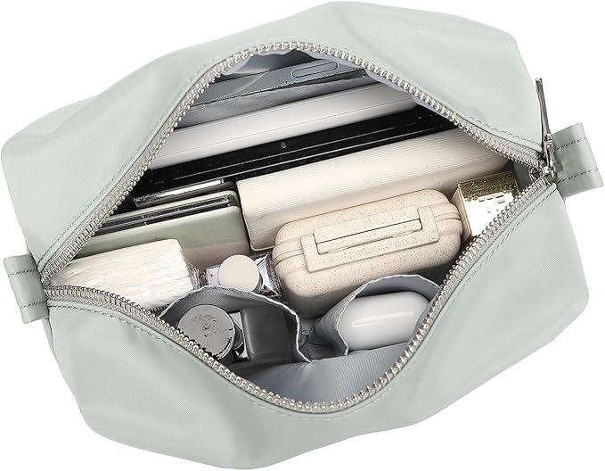 Organizer Bag Lightweight Cosmetic Bag with Ring Clasp Perfect Travel Makeup Bag for Women nylon Stand Up Design (Grey/Nylon)