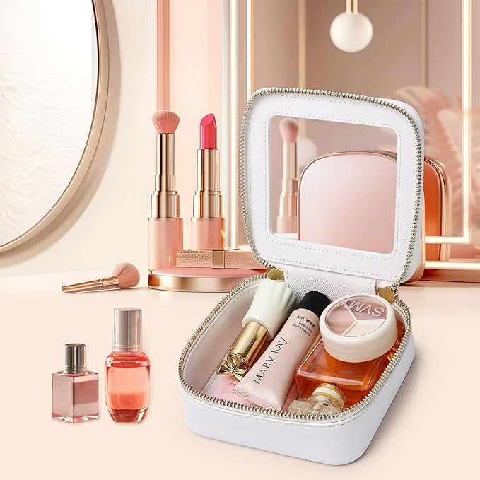 Small Makeup Bag Mini Clear Cosmetic Makeup Case & Toiletry Bag with Zipper Women's Purse Organizer & Car Essentials (White, MINI-3)