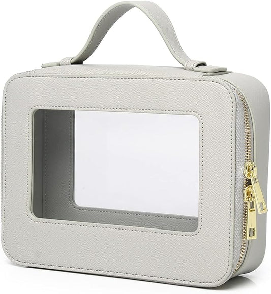 Clear Makeup Bag for Women Waterproof Travel Makeup Case Portable Cosmetic Case Toiletry Bag Car Organizer with Zipper (X/Gray, L)