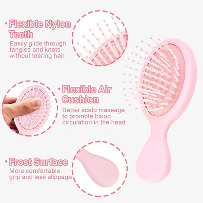 Mini Hair Bursh for Women,girls-Protable Travel Size Hair Brush for Pockets,Purse,backpack-Mini Detangler Brush for All Hair Types,Small Hair Brush for Detangling(Pink)