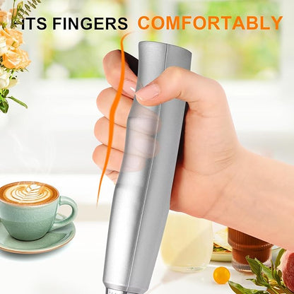 YUSWKO Rechargeable Milk Frother Handheld with 3 Heads, Silver Coffee Electric Whisk Drink Foam Mixer, Mini Hand Stirrer with 3 Speeds Adjustable for Latte, Cappuccino, Hot Chocolate, Egg