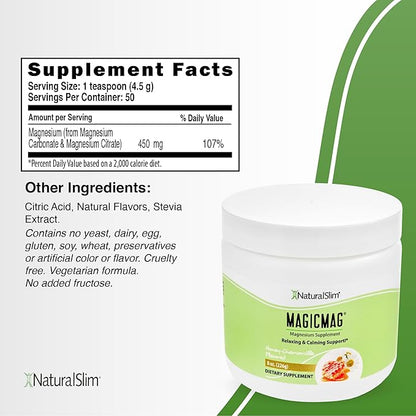 NaturalSlim Magicmag Pure Magnesium Citrate Powder Stress, Constipation, Muscle, Heart Health, and Sleep Support | Honey Chamomile Magnesium Supplement - 8oz Drink Mix (Solo)
