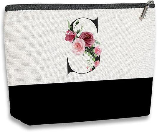 Initial Makeup Bag, Personalized Gifts for Women, Personalized Makeup Bag, Bridesmaid Gifts, Cosmetic bags for Women (Letter S)