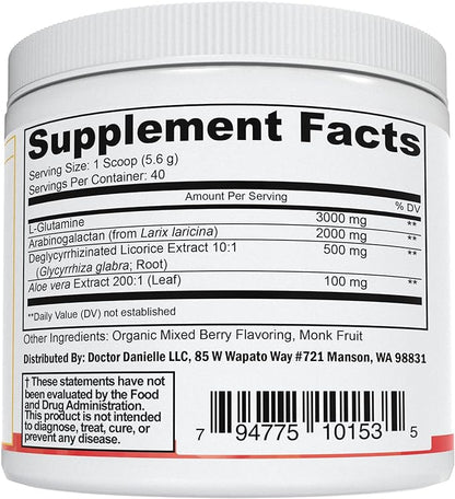 Doctor Danielle Gut Assist - Leaky Gut Repair Supplement Powder - Glutamine, Arabinogalactan, Licorice Root - Supports IBS, Heartburn, Bloating, Gas, Constipation, SIBO from, Berry Flavor
