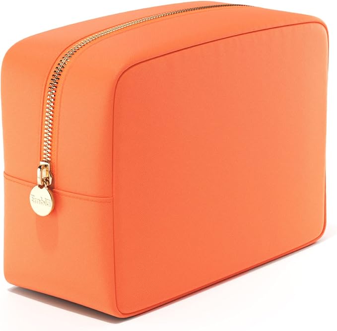 Embla Makeup Bag Travel Cosmetics Pouch and Toiletry Bag, Nylon Zipper Pouch Purse, Cute Make Up Organizer Storage Tote for Women Girls, Waterproof Travel Skincare Case, Large Makeup Bags, Apricot