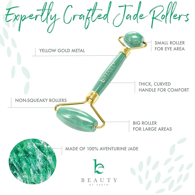 Beauty by Earth Jade & Rose Quartz Roller for Face - Face Massager Skin Care Tools with Small Eye Roller for Puffy Eyes