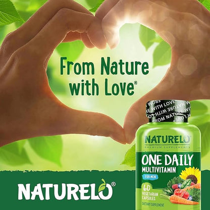 NATURELO One Daily Multivitamin for Men - with Vitamins & Minerals + Organic Whole Foods - Supplement to Boost Energy, General Health - Non-GMO - 60 Capsules - 2 Month Supply
