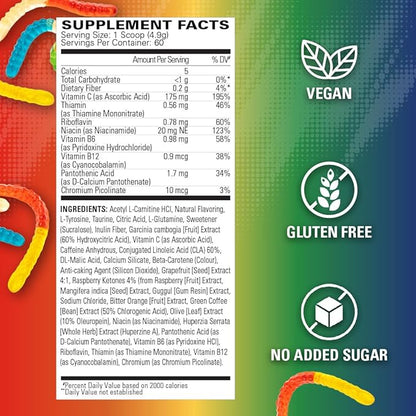 EHP Labs OxyShred Pre Workout Powder - Preworkout Powder with L Glutamine & Acetyl L Carnitine, Energy Boost Drink - Gummy Snake, 60 Servings