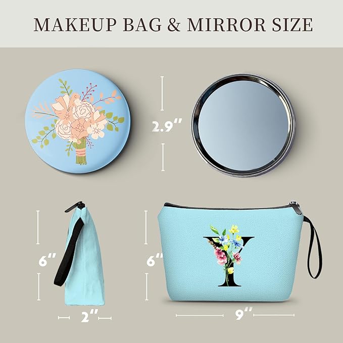 SEAMOON Appreciation Initial Monogram Gifts for Sisters from Sister Employees Team Bride Womens Unique Mom Personalized Makeup Cosmetic Bag with Mirror Mothers Day Christmas Graduation Y