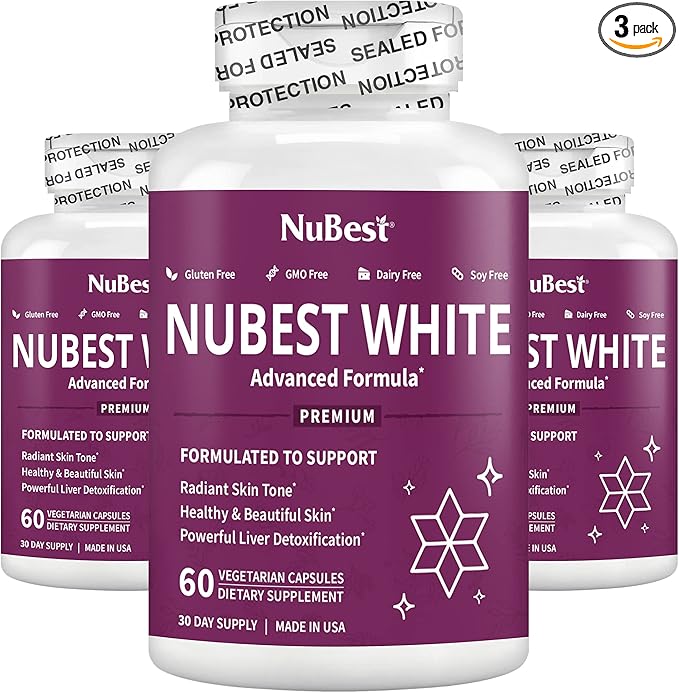 NuBest White - Glutathione 400mg & Milk Thistle Extract - Skin Brightening Supplement - Helps Beautiful and Radiant Skin - Antioxidant Supplement & Detoxification - 3 Pack | 3 Months Supply