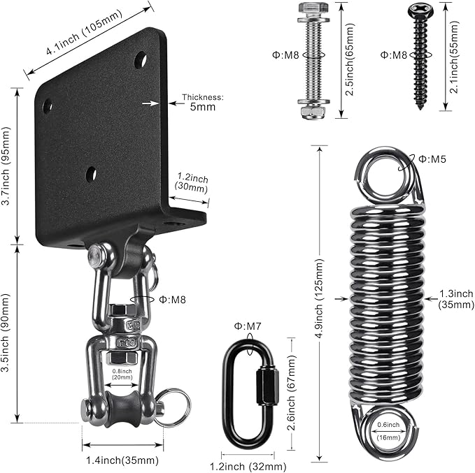 Punching Bag Hanger with Spring Beam Hanger Bracket with Stainless Steel Chain Punching Bag Hanging kit Boxing Bag Beam Mount 360° Swivel Hook for Hanging Heavy Bag, Muay Thai