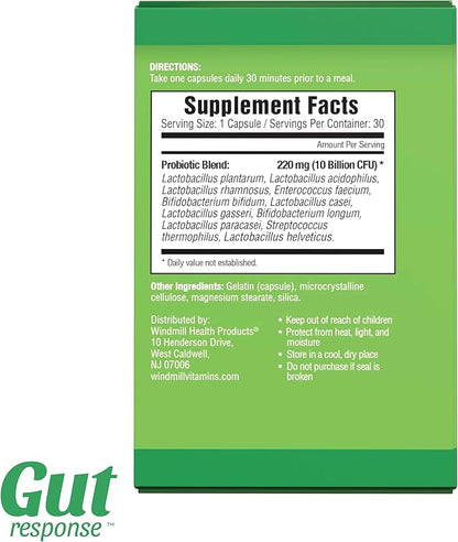 Daily Probiotic for Men & Women, Slows Digestive Aging, Boosts Immune System, Reduces Bloating, Non-GMO, Gluten Free & Soy Free, 10 Billion CFU, 30 Capsules