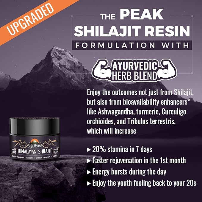 Ajoblanco 600mg Shilajit Pure Himalayan Organic Shilajit Resin - Himalayan Shilajit Resin with Organic Ayurvedic Blend in High Potency for Energy, Strength & Immunity, Pack of 3