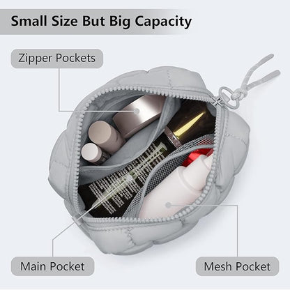 Quilted Cosmetic Bag, Puffer Makeup Bags, Crossbody Purses for women,Cute Travel Toiletry Bag for Women (Grey)