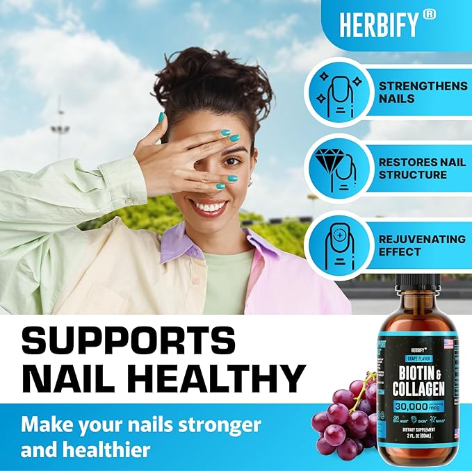 Liquid Collagen & Biotin - Hair Growth Supplement - Hair Skin and Nails Vitamins - Joint Health Supplement - Made in USA - Hair Growth for Women - Natural Liquid Collagen for Women and Men 2 Fl Oz