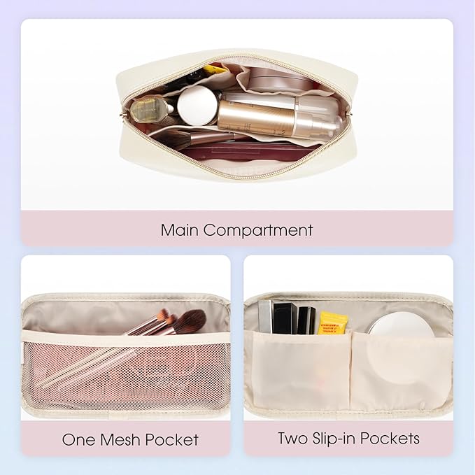 Wandering Nature Makeup Bag for Purse Cosmetic Bags for Women Make Up Organizer Travel Pouch Pencil Case with Slip-in Pockets Vegan Leather,Patent Pending