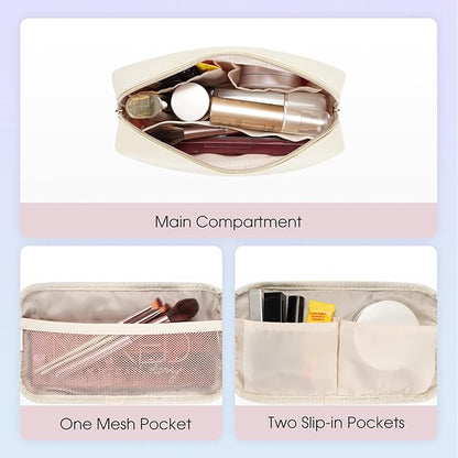 Wandering Nature Makeup Bag for Purse Cosmetic Bags for Women Make Up Organizer Travel Pouch Pencil Case with Slip-in Pockets Vegan Leather,Patent Pending