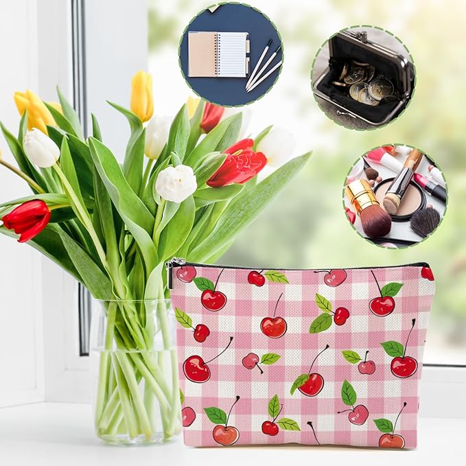 Cherry Makeup Bag Coquette Aesthetic Cosmetic Bag Cherry Gifts for Women Girls Friend Daughter Cherry Themed Gifts Travel Organizer Zipper Pouch Graduation Birthday Friendship Gifts