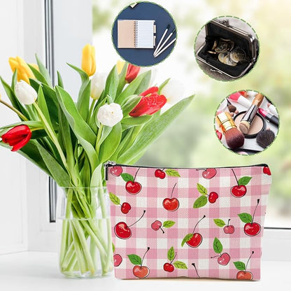 Cherry Makeup Bag Coquette Aesthetic Cosmetic Bag Cherry Gifts for Women Girls Friend Daughter Cherry Themed Gifts Travel Organizer Zipper Pouch Graduation Birthday Friendship Gifts
