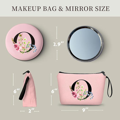 SEAMOON Happy Birthday Friendship Bridesmaid Team Gifts for Employees Women Mom Girl Daughter Teenage Personalized Make up Cosmetic Bag Travel with Mirror Mothers Day Christmas Graduation O