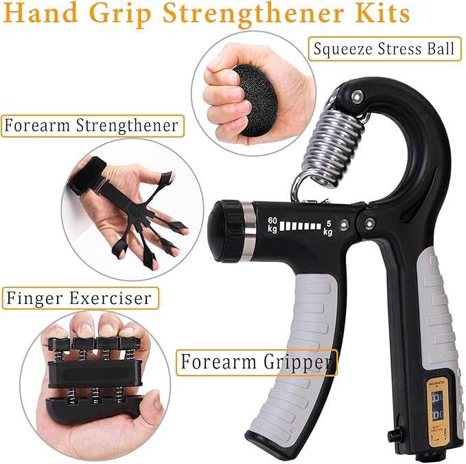 Grip Strength Trainer with Forearm Strengthener Recover(5 PCS)