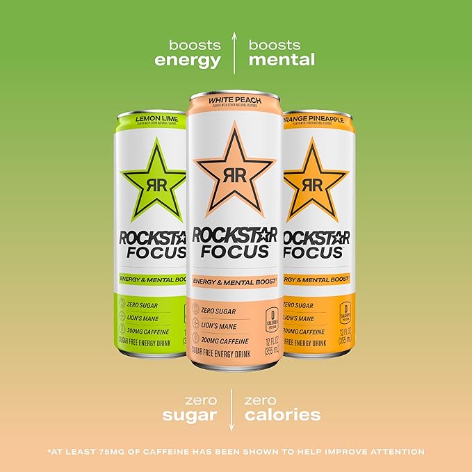 Rockstar Focus, Passion Fruit Mango, 12 Fl Oz Cans (Pack of 12)
