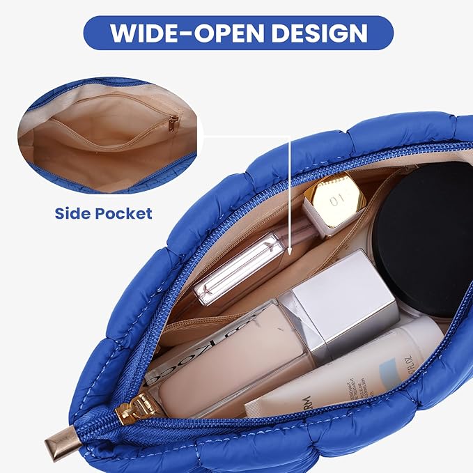 Puffy Quilted Makeup Bag Cosmetic Bags Travel Cute Puffer Solid Toiletry Organizer Pouch Storage Clutch for Women