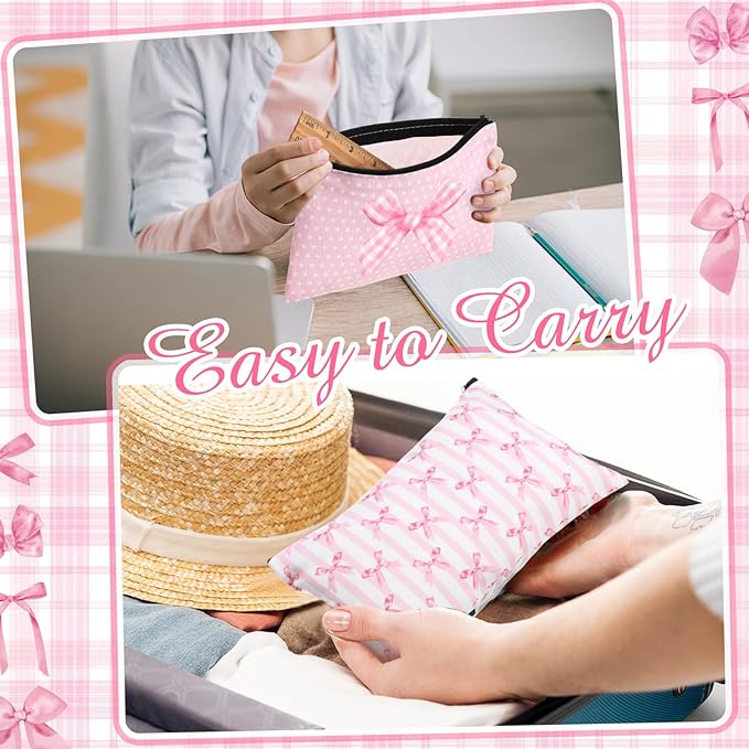 Reginary 20 Pieces Cosmetic Bag for Women, Roomy Makeup Bags with Zipper Toiletry Bag Pouch Travel Accessory Organizer Gifts, 7 x 4.3 Inches (Pink Bow)