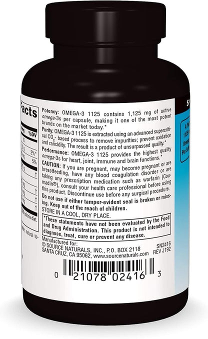 Source Naturals ArcticPure Omega-3 Fish Oil 1125mg Ultra Potency Maximum Strength EPA + DHA For Heart, Joint, Brain & Immune Health - 30 Softgels