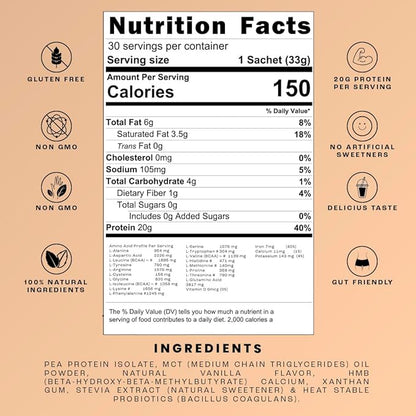 Vegan Protein Powder by TASHIE - Organic Plant Based Protein Powder with BCAA, HMB & Probiotics, Zero Sugar, Non-GMO, Gluten Free, NSF Certified, 28 Servings - Coconut Protein Powder