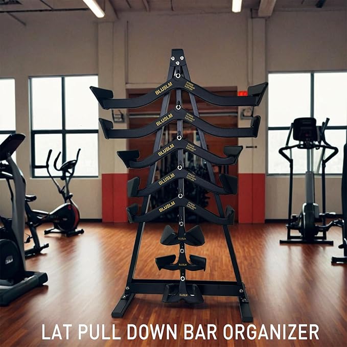 Gym Fitness LAT Pull Down Bar Storage Rack for Mag Grip - Heavy Duty A-Frame Stand for LAT Pulldown Attachments
