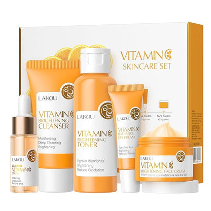 Vitamin C Skincare Gift 5Pcs Set for Teenage Girls, Face Skin Care Kit With Cleanser, Face Serum, Eye Cream, Toner, Face Cream, Travel Skin Care Sets & Kits for Women Men (nomal, 5, Count)