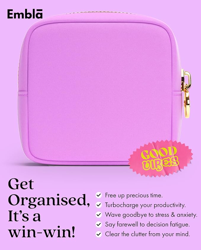 Embla Makeup Bag Travel Cosmetics Pouch and Toiletry Bag, Nylon Zipper Pouch Purse, Cute Make Up Organizer Storage Tote for Women Girls, Waterproof Travel Skincare Case, Small Makeup Bags, Plum