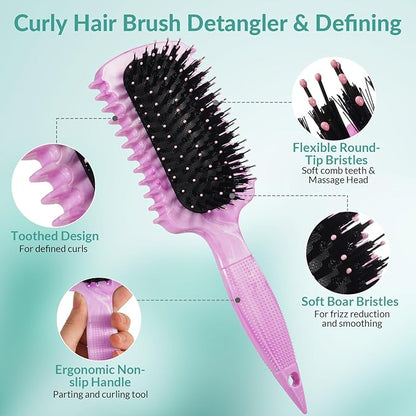 Curl Defining Brush, Volume Curly Hair Brush Products for Effortlessly Detangling Shaping and Styling Women's Men's Curls on All Wet or Dry Hair Types, Reduces Frizz (Marble Purple)