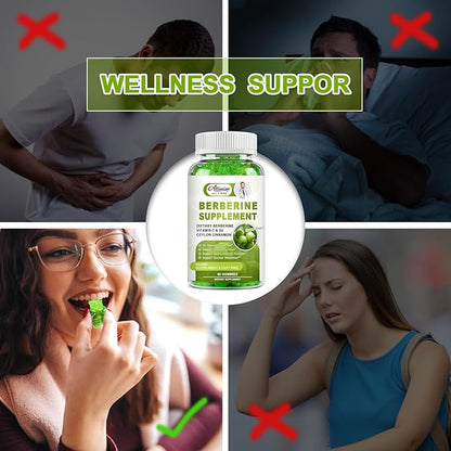 Sugar-Free Berberine Supplement Gummies, Original Berberine HCL 1500mg with Ceylon Cinnamon, Quercetin, Multivitamin, Support Immune & Gastrointestinal Function & Metabolism for Women & Men