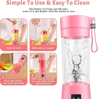 Portable Blender, Personal Blender USB Rechargeable, Mini Juicer for Shakes and Smoothies, Strong Cutting Power with 6 Blades, 380Ml Traveling Fruit Veggie Juicer Cup for Home, Sport, Office, Camping