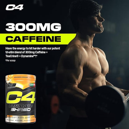 Cellucor C4 Ultimate Shred Pre Workout Powder, Metabolism Supplement with Cayenne Extract+300mg Caffeine+TeaCrine+Dynamine - Orange Creamsicle, 20 Servings