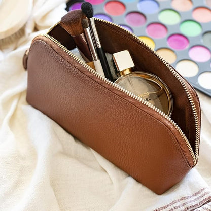 Genuine Leather Makeup Bag – Cosmetic Pouch, Travel Organizer, Toiletry Clutch for Women, Stylish & Durable Storage for Essentials
