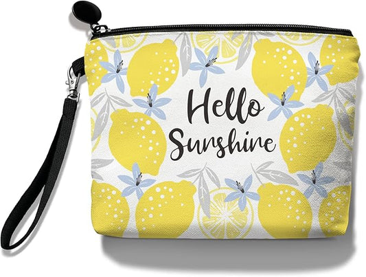 Hglian Lemon Travel Makeup Bag,Inspirational Cosmetic Toiletry Accessories Organizer,Cute Zipper Pouch for Purse,Gifts for Women Friends Girls-Yellow