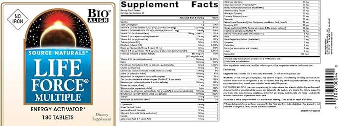 Source Naturals Life Force Multiple, No Iron, Enegry Activator* - 180 Tablets