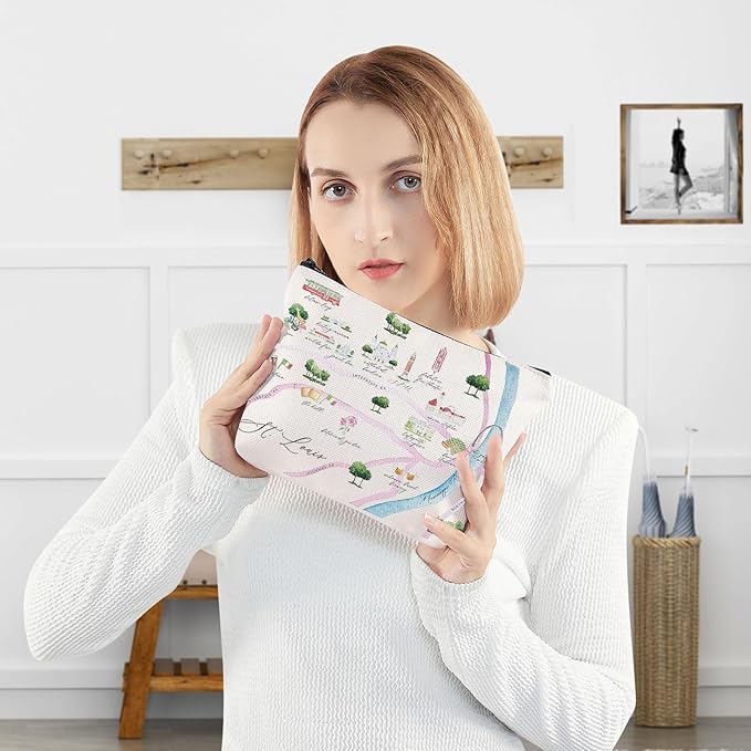 WZMPA St Louis City Map Cosmetic Bag St Louis Travel Souvenir Gift St Louis Long Distance Relationship Makeup Zipper Pouch Bag St Louis Merchandise (St Louis)