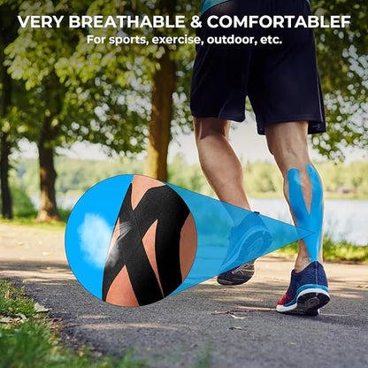 Kinesiology Tape Pro Athletic Sports-3 Rolls,16ft Uncut Strips Breathable Latex Free Muscle Tape for Ankle Wrists Knee Elastic Running Tennis Swimming Football Sports Activities Tapes(Black Blue Pink)