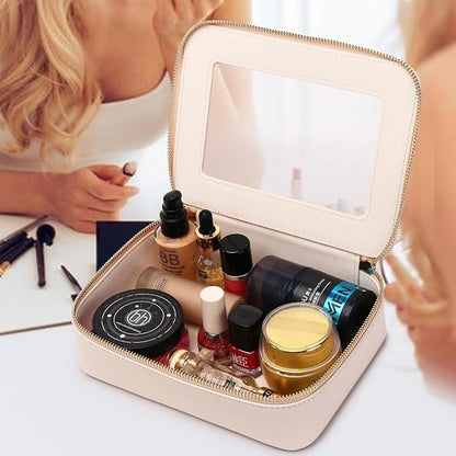 Clear Makeup Bag Transparent Travel Case for Cosmetics and Toiletries Women's Brush Bag and Clear Car Bag with Zipper (Beige, M+)