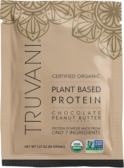 Truvani Vegan Pea Protein Powder | Chocolate Peanut Butter | 20g Organic Plant Based Protein | 1 Serving | Keto | Gluten & Dairy Free | Low Carb | No Added Sugar