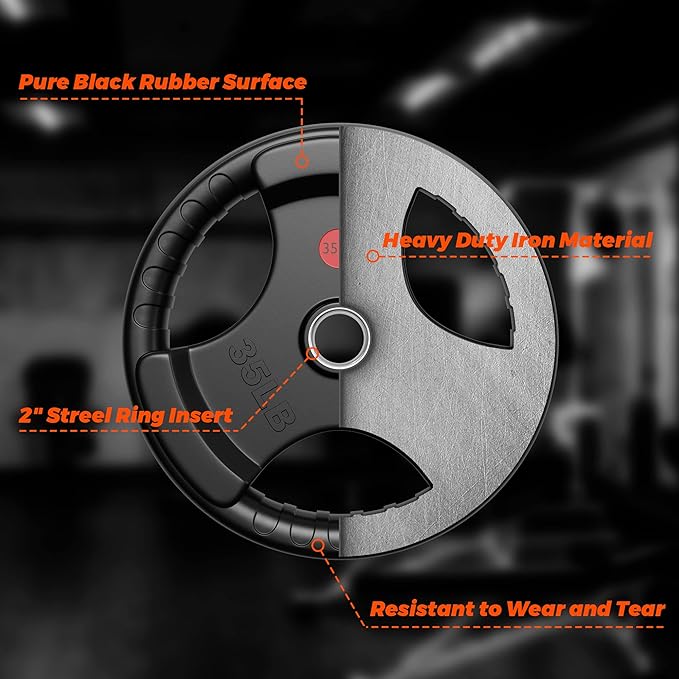 XDDIAS Rubber Weight Plates 2-Inch Olympic Grip Plate 10LB-45LB