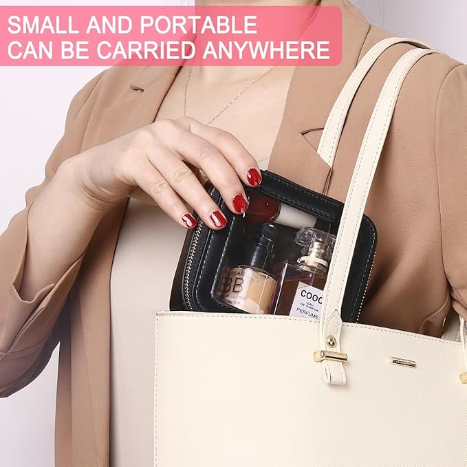 Small Makeup Bag Mini Clear Cosmetic Makeup Case & Toiletry Bag with Zipper Women's Purse Organizer & Car Essentials (Black, MINI)