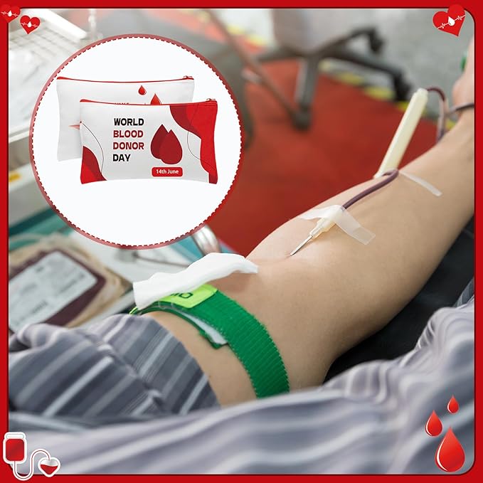Kacctyen 10 Pcs World Blood Donor Day Appreciation Gifts Makeup Bag Cosmetic Bags Canvas Pouch Bags Portable Blood Donor Pouch Bag Travel Organizer for World Blood Donor Day Charity Giveaways