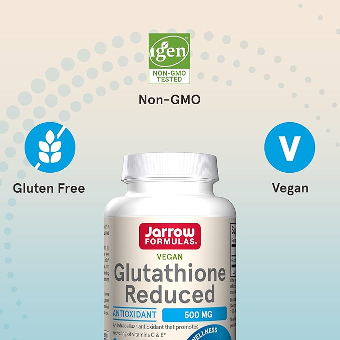 Jarrow Formulas Glutathione Reduced 500mg- 60 Veggie Capsules- Intracellular Antioxidant- Quality Glutathione Supplements- Supports Recycling of Vitamins C & E- Non-GMO- Gluten Free- Vegan, Pack of 12