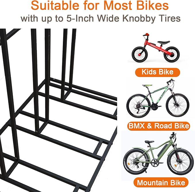 Stand Bike Racks for Garage, 4 Bike Stand Rack with Storage Basket, Metal Floor Bike Parking, Garage Organizer Suitable for Mountain, Hybrid, Adult and Kids Bikes
